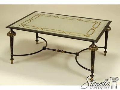 L37182:LaBARGE Black Iron Reverse Painted Glass Top Coffee Table LB-LT7320 ~ New • $2195