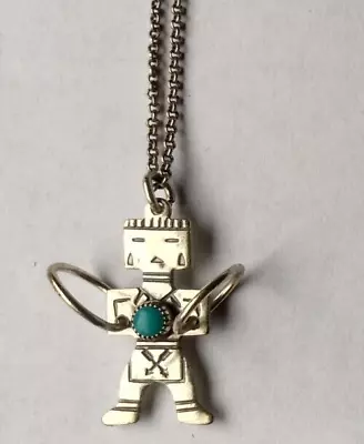 Vintage 925 Sterling Silver Turquoise Native American Kachina Pendant Necklace • $39.99