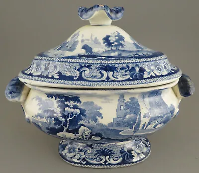 £53 • Buy Antique Pottery Pearlware Blue Transfer Meir Pineapple Border Tureen 1825