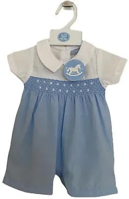 £11.99 • Buy Spanish Baby Blue Smocked Romper Traditional Style Boy Embroidery Suit 0-3-6-9 M