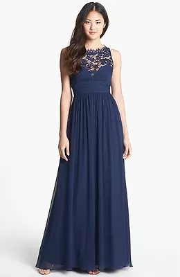 NWOT  Navy Aidan Mattox Embellished Lace & Silk Chiffon Gown  Size 8 • $229