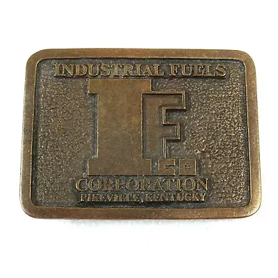 Vintage Industrial Fuels Corp Belt Buckle Brass Tone Metal Pikeville Kentucky • $19.99