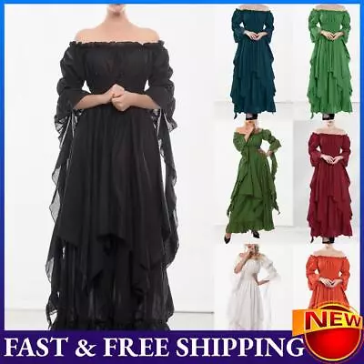 UK Medieval Renaissance Style Elegant Dress Off Shoulder Women Loose Party Cloth • £16.79