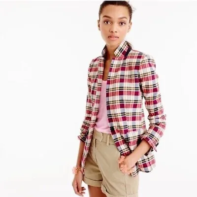 J. Crew Regent Blazer Plaid Cotton Preppy Classic Madras Women's Size 10 Med • $44.99