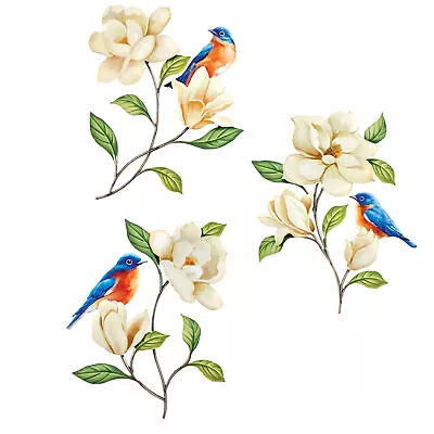 Magnolia And Blue Birds Iron Wall Art Trio • $17.99