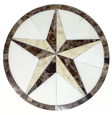 Marble Floor Medallion Mosaic White And Cream Marble 36 Texas Star • $599.99