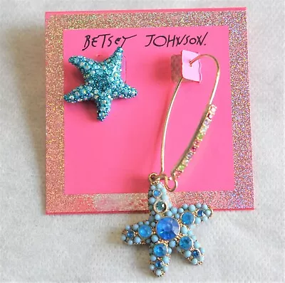 NEW Betsey Johnson Blue Crystal Starfish Mismatch Earrings • $14