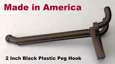 (10 PACK) 2 Inch Black Plastic Peg Hooks For 1/8  To 1/4  Pegboard (Made In USA) • $6.67