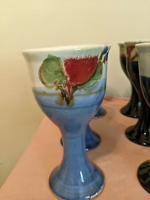 Set Of 3Hand Thrown Wine Goblet Chappelle GA  Pottery Signed USA • $45