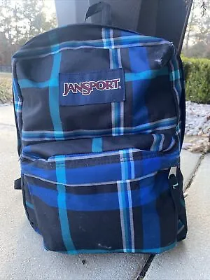 JanSport Teal Black Blue Streak Perry Plaid Superbreak Backpack School Bags Used • £19.29