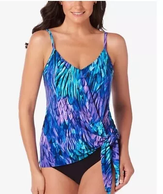 Magicsuit PEACOCK Alex Ruffled Feathers Tie-Hem Tankini Swim Top 4004437 8 New • $65