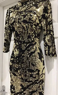 £70 • Buy Zara Size S Uk 10 Black Velvet Gold Sequin Backless Dress/xmas/party/occasion🌟
