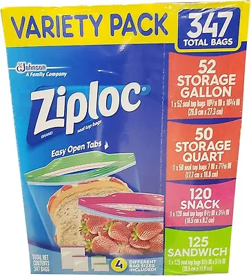 Ziploc Double Zipper Gallon Quart Freezer Snack Sandwich Variety Pack 347 Bags • £33.99