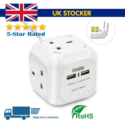 £12.39 • Buy Extrastar 4 Way Electric Extension Lead Power Cube Socket With 2 USB Ports 1.5m