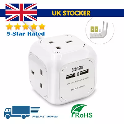 £12.39 • Buy Extrastar 4 Way Electric Extension Lead Power Cube Socket With 2 USB Ports 1.5m