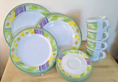 20 Piece Melamine Dinnerware 4 Place Settings Green & White Floral Round • $35