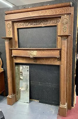 Vintage 7’ Tall Oak Fireplace Mantle With Beveled Mirror (antique Salvage) • $900