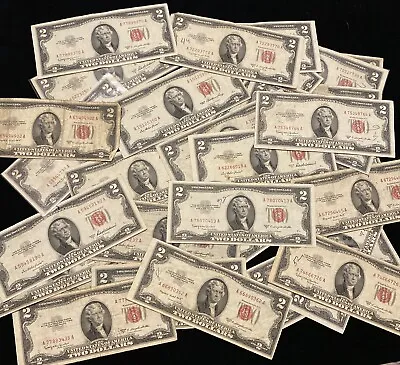 ✯1953-1963 Circulated RARE Two Dollar Bill $2 Note Fancy Red Seal Old Paper Lot✯ • $8.25