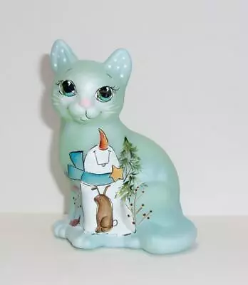 Fenton Glass Jadeite Green Winter Chums Sitting Cat Figurine Ltd Ed #4/24 Barley • $177.50