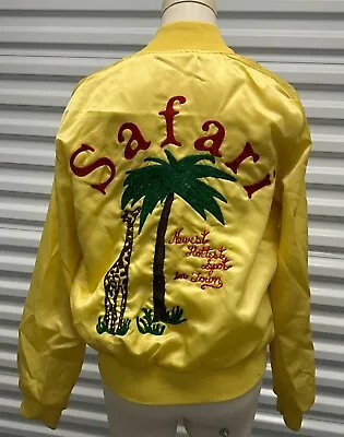 Vintage 80s Men's Satin Bomber Jacket Photographer Safari Mark Giraffe • $60