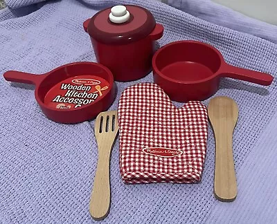 Melissa & Doug Wooden Kitchen Accessory Set - Missing One Lid- Ages 3+ • $9.90