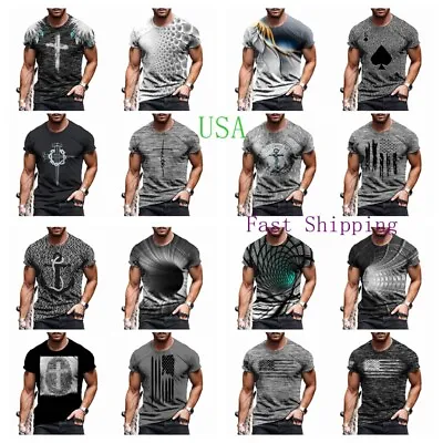 ⭐T-Shirt Men Vintage Black Gray Fitness Casual Short Sleeve T Shirts Classic Fit • $18.86