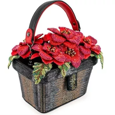 Mary Frances Floral Haven Hand Beaded Jeweled 3D Red Blossoms Top Handle Handbag • $349