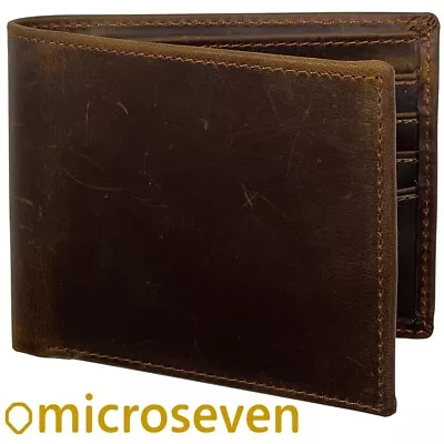 Men RFID Blocking Full Grain Crazy Horse Leather Men's Bifold Center Flap Wallet • $17.99