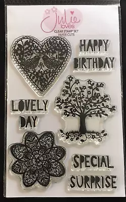 Craftwork Cards Julie Loves Clear Stamp Set - Paper Cuts Heart Flower Tree Etc • £4.50