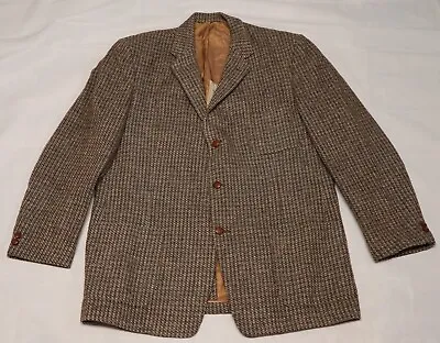 Vintage 1990s HARRIS TWEED Handwoven Mens Pure Scottish Wool Blazer Jacket Sz L • $49.99