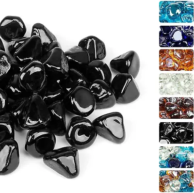 Onyx Black Fire Glass Diamonds For Fire Pit 1  High Luster Tempered Glass Rocks • $31.49