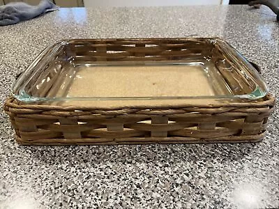 Pyrex 233-N Wicker Casserole Holder Carrier Leather Handles 9 X13  With Bakedish • $25