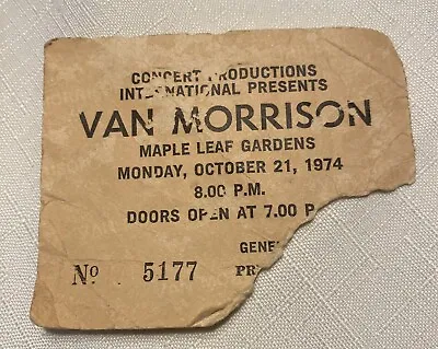 1974 Van Morrison Ticket Stub Mapleleaf Gardens Toronto Canada • $50