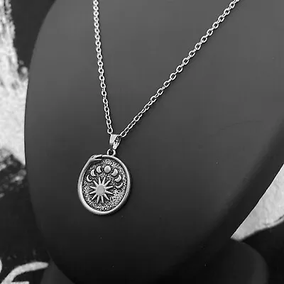 Unisex Vintage Look Karma Snake Sun & Moon Cycle Pendant Necklace Gift UK • £3.99