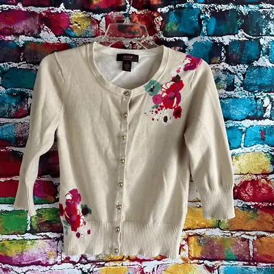 Victor Alfaro Floral Silk Cotton Blend Button Front Cardigan Sweater Size Small • $25