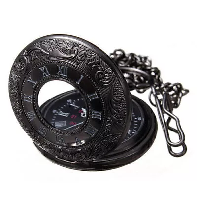 Hand Wind Pocket Watch With Fob Chain Men Women Hollow Dial Quartz Pocket Gift • $8.68