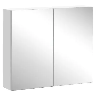 HOMCOM Wall Mounted Bathroom Mirror Storage Cabinet W/ Door Adjustable Shelf • £62.99