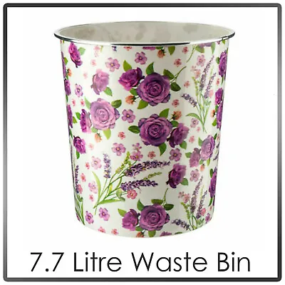 Waste Paper Dust Bin Round Plastic Floral Pattern Shabby Rose Home Office 7.7L • £6.69