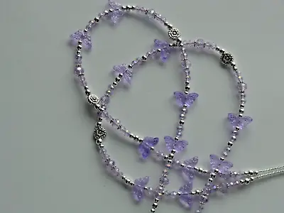 Lavender Butterly Beads Flowers Lobster Clasps Beaded Lanyard Id Badge Holder • $6.99