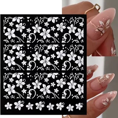 3D Nail Art Stickers Transfers Decals White Flowers Floral Fern Lace Wedding 224 • £2.45