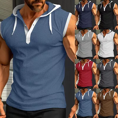 Mens Sleeveless Pullover Vest Casual Gym Fitness Hooded Tank Tops Muscle T-Shirt • $23.69