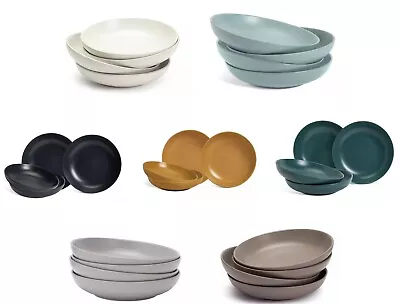 4 Piece Pasta Bowls 23cm Large Salad Plates Stoneware Crockery Serving Bowl Set • £21.99