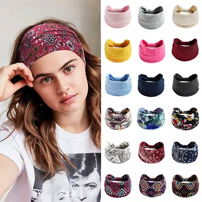 Women Yoga Wide Headband Ladies Elastic Print Hair Band Sports Turban Head Wrap • £3.95