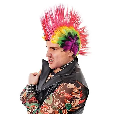 Rubies Multi Colour Punk Rocker 1980s 80's Mohican Wig Adults Fancy Dress • £6.69