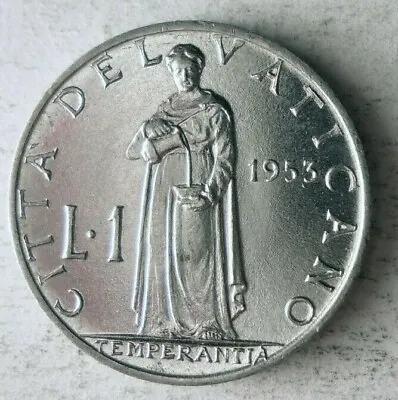 1953 VATICAN CITY LIRA - AU - Low Mintage - FREE SHIPPING - VATICAN BIN E • $6.99