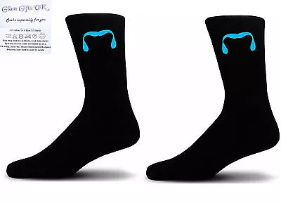 Blue HorseShoe  Moustache-Black Blue Moustache Novelty Socks - Special Socks  • $5.68