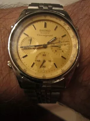 Men's Vintage Seiko Quartz Chronograph Watch 7a28 - 7029 Yellow Face - Bba-37 • $169