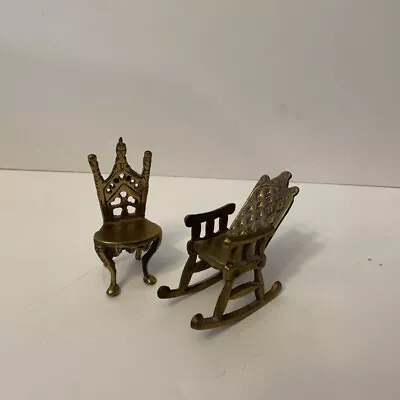 VINTAGE Solid Brass Handcrafted Miniature Dollhouse Set Of Victorian Chairs  • $24.99