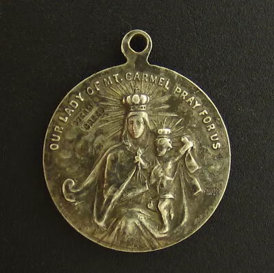 Vintage Mary Mount Carmel Medal Catholic Sacred Heart Of Jesus Creed Sterling • $19.99