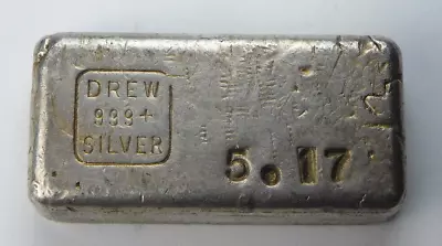 Drew Refining 5.17 Troy Oz .999+ Fine Silver Poured Ingot Bar • $185.50